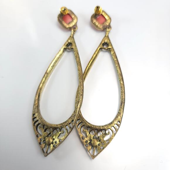 Vintage Teardrop Dangle Earrings with Coral and Turquoise Accents Boho Jewelry - Picture 5 of 10